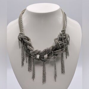 Silver Chain Mail Braided Chain Necklace Statement‎ Fashion Jewelry